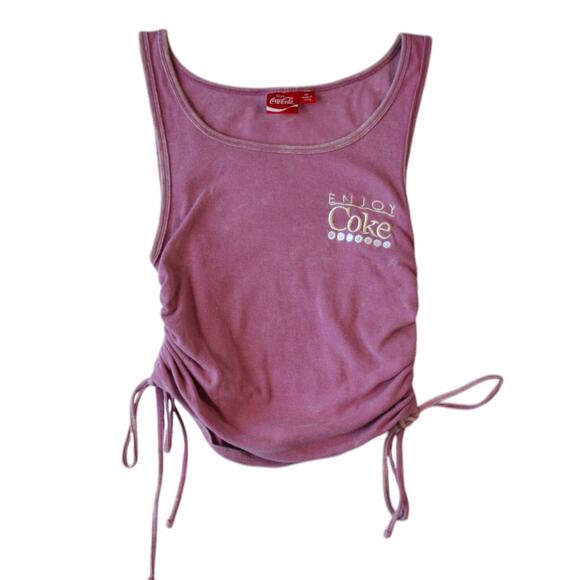 Coca Cola Embroidered Pink Tank Top Ruched Sides Size XS-S - Picture 1 of 4
